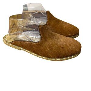Nida Lu Calf Hair Slip On Mules Brown Sz 40 (EU) Minimalist Handmade in Turkey